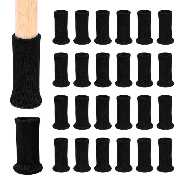 24 stk. Stofsokker til Stolben, Møbelben, Skridsikre Puder til Stolben med Diameter 1\"-2\" (sort)