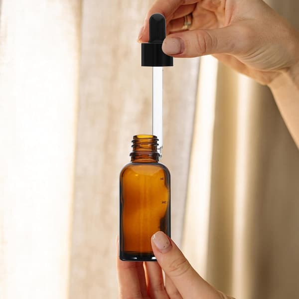 Glasdroppflaskor med bärnstensfärg för eteriska oljor, 30 ml med graderingsmarkeringar