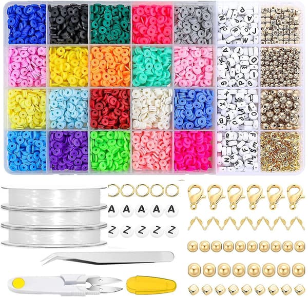 6mm Polymerlera Pärlor Set DIY 24 Regnbågsfärgade Platta Chip Pärlor