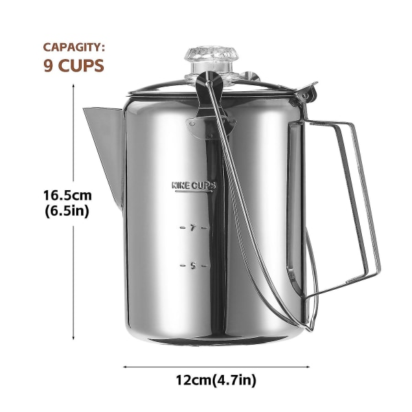 1,2 litran ulkokäyttöinen 9 kupin ruostumattomasta teräksestä valmistettu kahvipannu kahvinkeitin retkeilykotikeittiöön