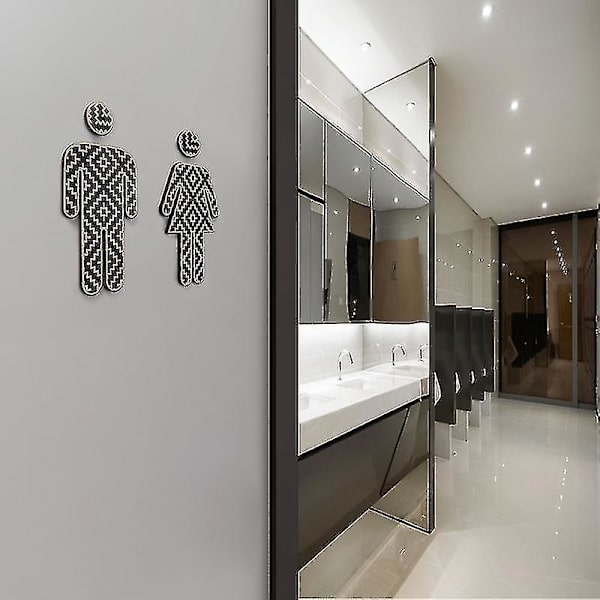 2 stk Træ Toilet Skilte Unisex Selvklæbende Advarselsskilt Mænd Kvinder Logo Badeværelse