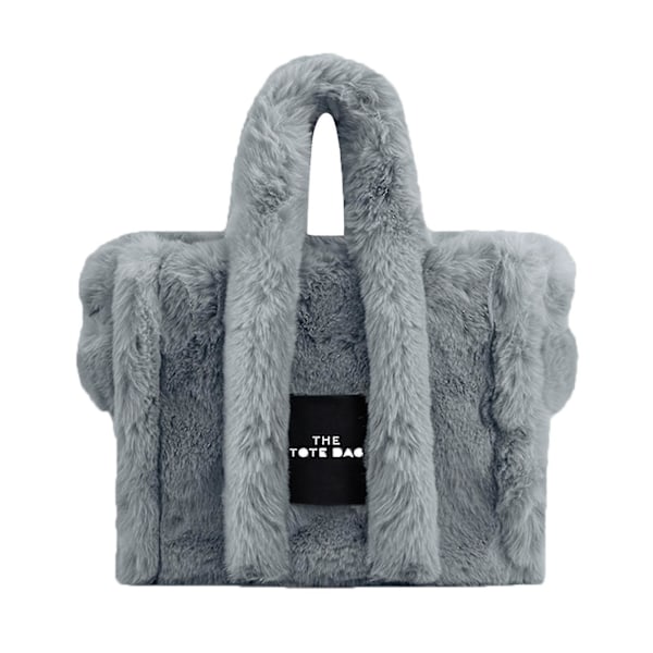 Dametaske med skulderrem og top håndtag - Luksuriøs gave, rejse, blød, plysset tote taske Blue Grey