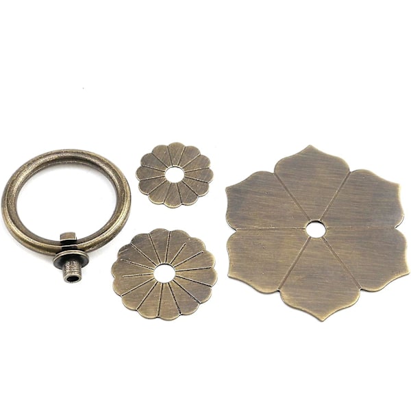 Drop Ring Knobs Antikk Bronse Tone Ringtrekk Blomsterform Kommode Skuffe Skaptrekk - 2 stk