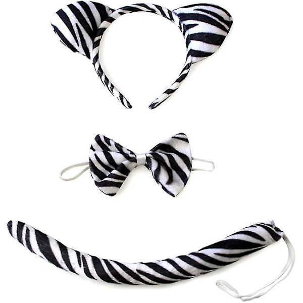 Zebraöron Huvudband Fluga Svans 3-delad Kostym Djurset Fest Maskeraddräkt Present