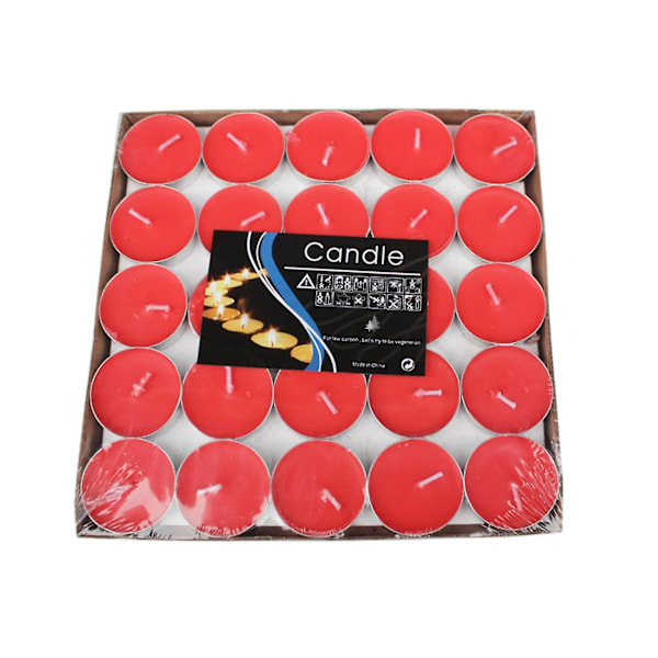 50 stk Mini Teelys - Varighet 1,5 timer - Perfekt for bursdag, påske, dating Red