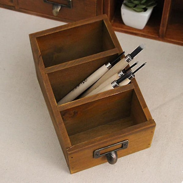 Vintage Wood Box Makeup Organizer Drawers Kosmetiikka