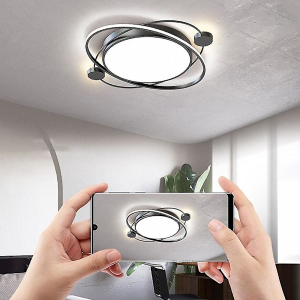 50 cm LED-kattovalaisin, pyöreä planeetta, musta ja valkoinen, geometrinen