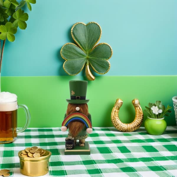 St Patrick's Day Trä Nötknäpparfigur med Klöver, 23cm Irländsk Soldatdocka Dekor