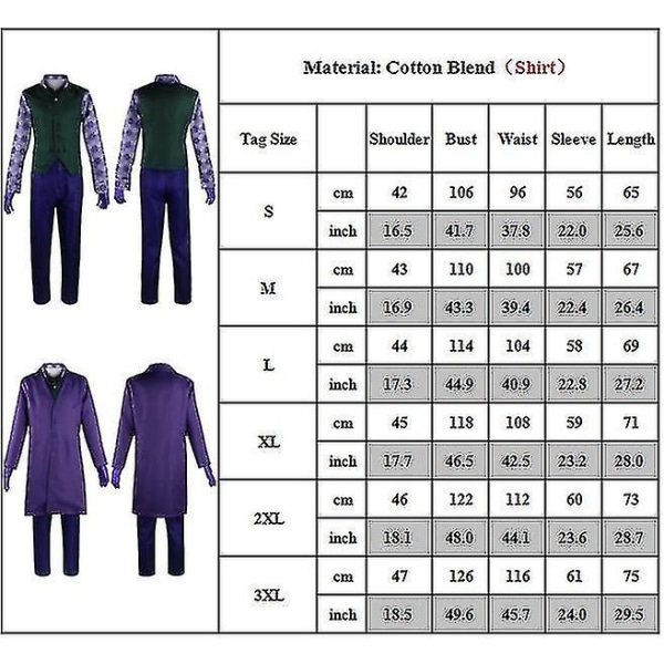 Joker-asu aikuisille Roolipeli paita puku liivi päällystakki solmio hanskat housut set S