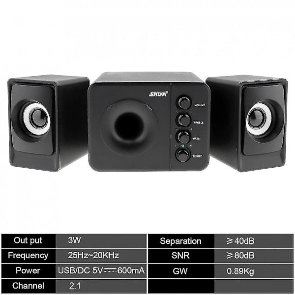Sada D-205 USB2.0 Subwoofer Högtalare för Dator 3.5mm Kontakt