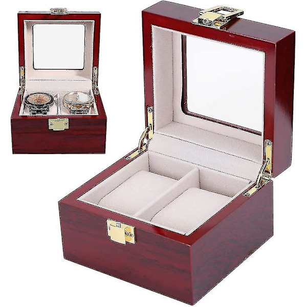 Urklocka Kompatibel med 2 Klockor, Träklocka, Klockdisplayfodral med Avtagbara Klockkuddar och Glaslock, Elegant Klocka Presentask