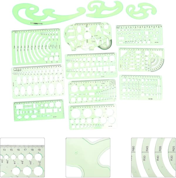13 st geometriska ritlinjaler set plastschablonmallar för teknisk ritning