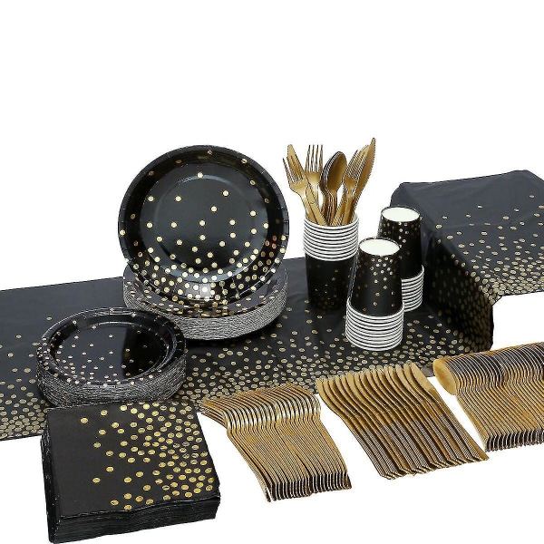 Black Gold Dot Tablecloth Black Theme Plate Party Birthday