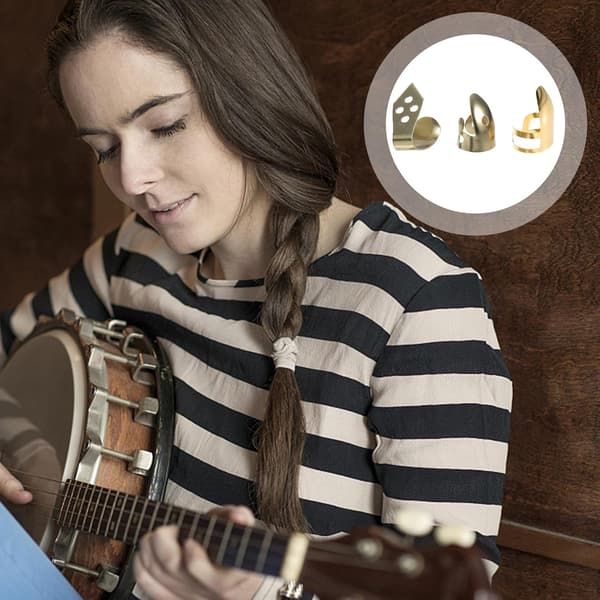 Set med metallgitarrplektrum för banjo och elgitarr, tum- och fingerdesign