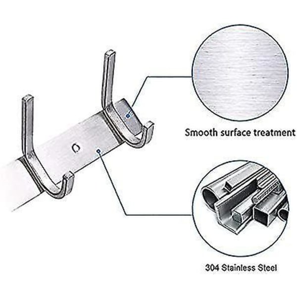Vægmonterede Frakkeholdere i Rustfrit Stål med Kroge - 2-pak