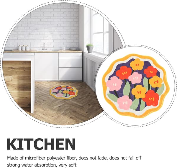 Blomsterstil Polyester Bademåtte Tæppe til Badeværelse og Toilet, Vandabsorberende