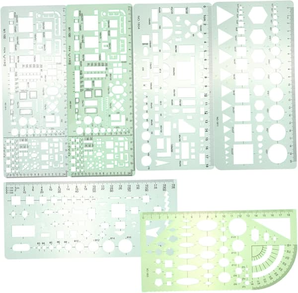 Geometriska schabloner Ritningsschabloner Set 6 delar Plast Cirkellinjal Mall