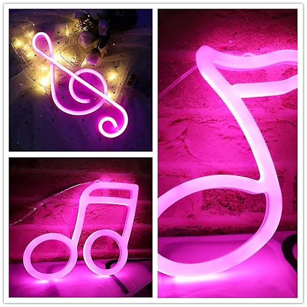 LED Neonlys Pink Note Lampe USB Batteriboks Dobbelt Brug