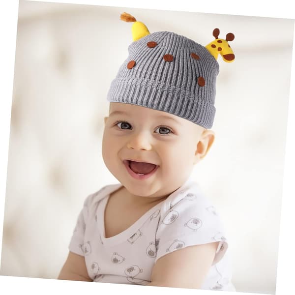 Baby Ullstickad Mössa Giraffmönster Varm Vintermössa