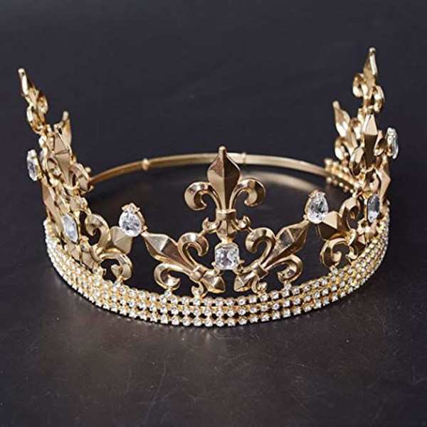 Guld kongekrone til mænd Justerbar middelalderlig fødselsdagskrone Prom
