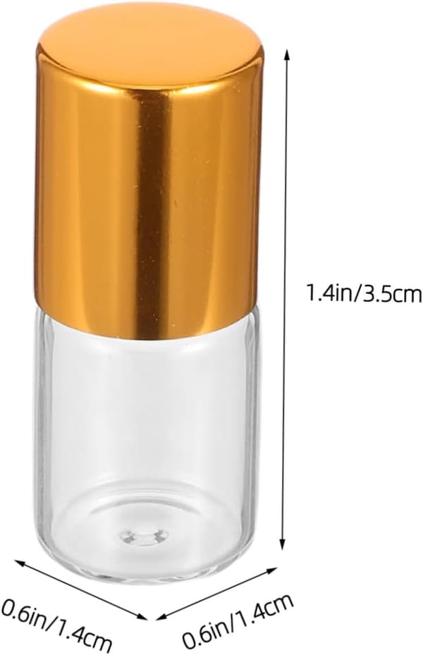 12 st 2 ml glasflaskor med roll-on, påfyllningsbara eteriska oljeflaskor med guldkorkar, miniflaskor i resestorlek