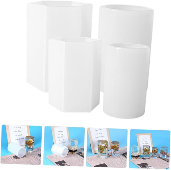 4 stk silikonform for stearinlys sekskantet sylinder DIY stearinlys silikonform