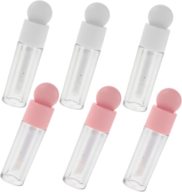 6 stk. tomme lipgloss-tuber, påfyllbare, gjennomsiktige plastleppestiftflasker