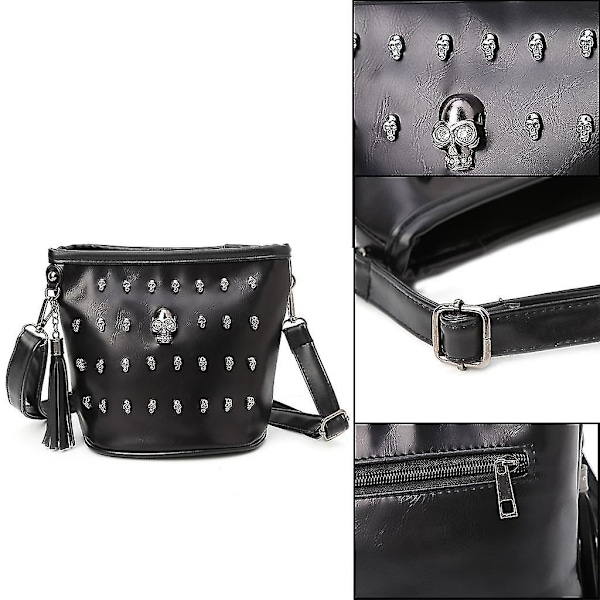 Mote-veske for kvinner, Skull Punk Goth Tassel Messenger Shoulder Bag Crossbody Handbag