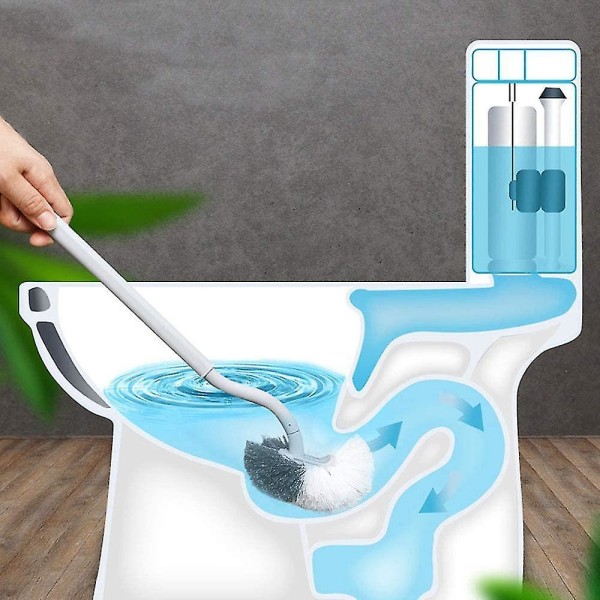 Toalettbørste med lang håndtak med 2 pakker med sterke børster