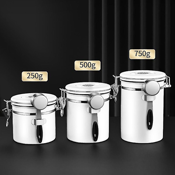 Sett med lufttette kaffekanne i rustfritt stål, oppbevaringsbeholder for kaffe med skje for kaffe