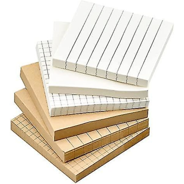6 stk. Linjerede Sticky Notes 80 Ark Hvide Kraft Notes