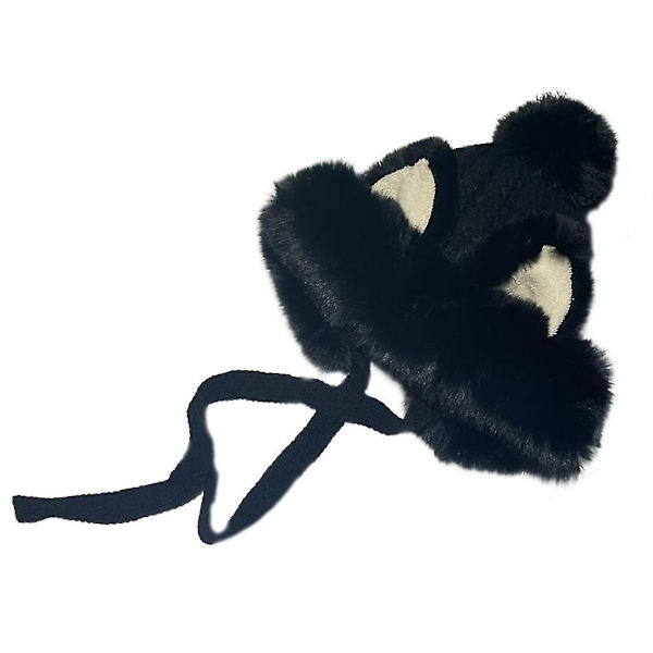 Plush Kattehat med Kunstig Pels Katteører Beanie Hat Plush Katteører Hat Øreklapper Hat Black