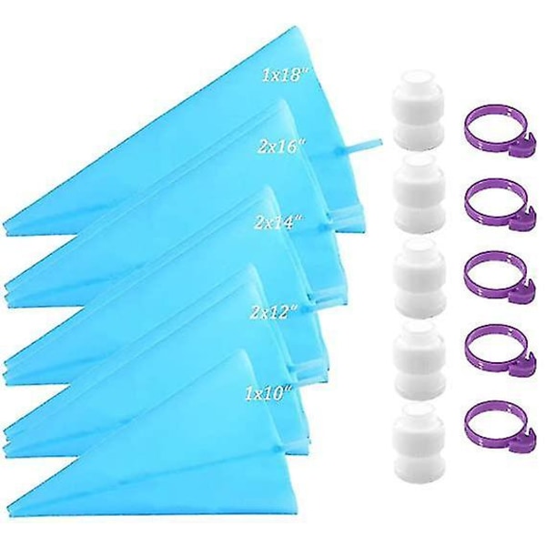 18-pack Silikon Spritspåsar Set Återanvändbara Frosting Kakverktyg