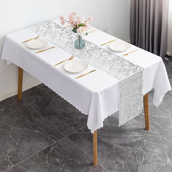 2 stk. elegant bordløber i gaze med delikat mønster, polyestermateriale, foldbar og lang