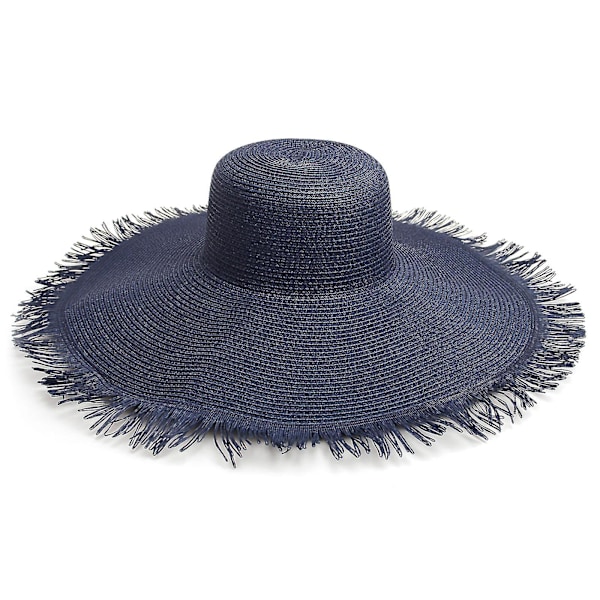 Unisex Sommarstrand Halmvävd Hatt Jazz Andningsbar Hatt Stor Brätte Keps Navy blue