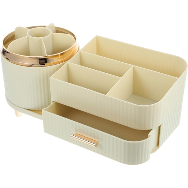 Makeup Organizer Skrivebordsopbevaringsstativ Roterende 360° Kosmetik Organizer Hvid Børsteholder