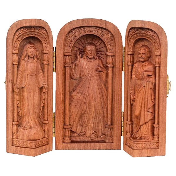 Tre heliga statyer katolska snidade prydnadsgåvor