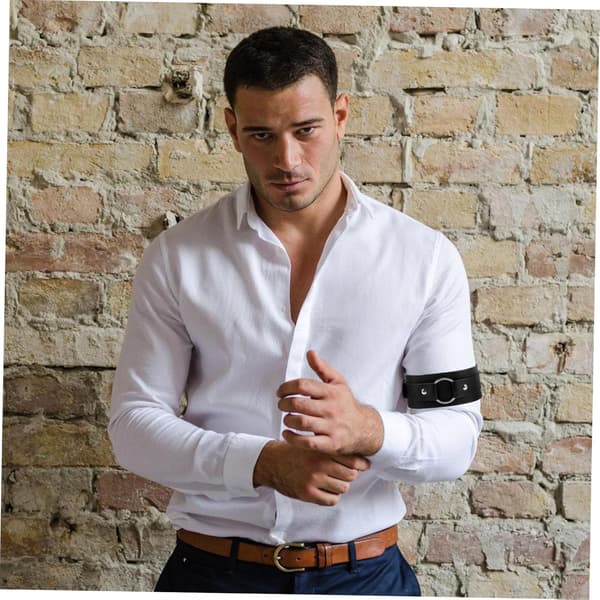 Läderarmband 2-delat set Svarta läderärmhållare Elastiska armbindlar