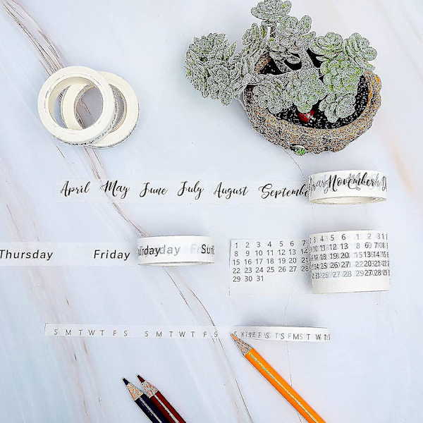 8 Rullar Kalender Washi Tejp Set Datum Dag Vecka Månad Nummer Kalender Washi Maskeringstejp Dekorativ F (tangling)-yuhao