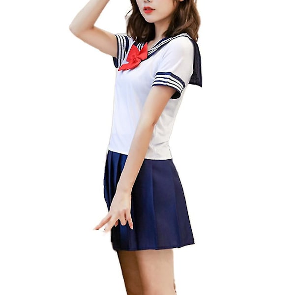 Anime Uniform Kostyme for Kvinner og Jenter - Kawaii Lolita Antrekk - Jk Uniform - Sailor Suit - Fint Antrekk L Red Tie