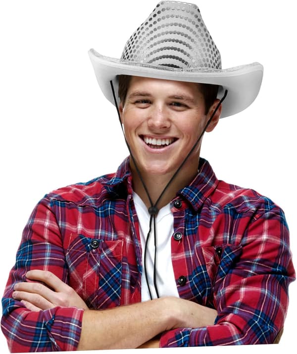 Sølv Paillet Cowboyhat Glitrende Festhat til Kvinder Western Stil Voksen Diskotek Tilbehør
