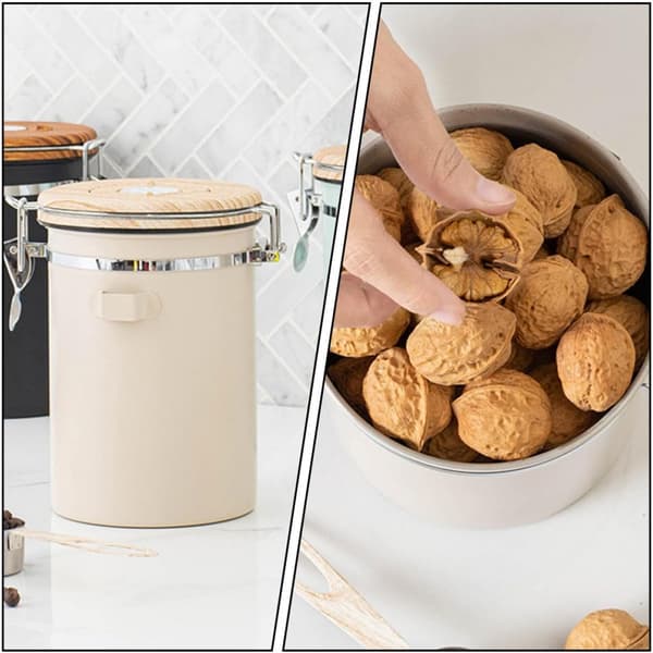 Multifunktionel tebeholder Husholdningsopbevaringskrukke 1,8l Træ Rustfrit Stål Cylinder
