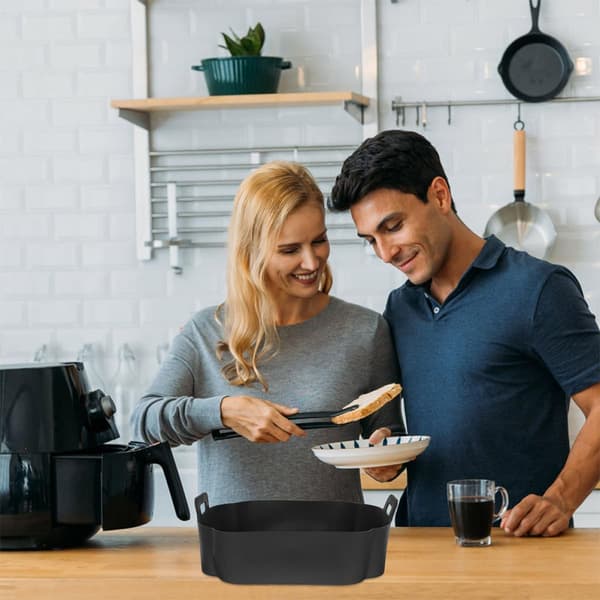 Genanvendelig non-stick silikone bageforing til airfryer og ovn, foldbar sort silikoneforing