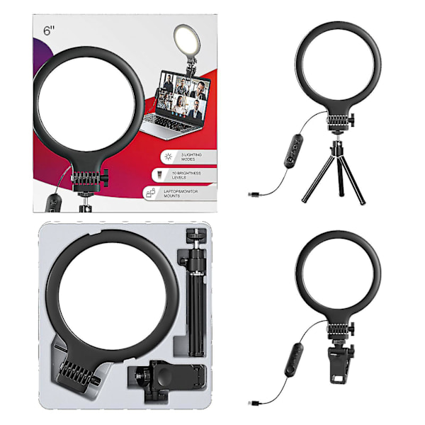 72 LED Ringlys for Datamaskin, Videokonferansebelysningssett 3000k-6500k Dimbar Selfie Ringlys, 6\" Laptop Ringlys Med Klemme Og Stativ For Zoom
