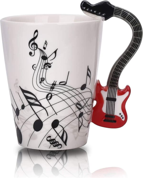 12.9 Oz Gitarrkopp Musiknoter Kaffeekopp Keramik Gitarr Musikkopp Mugg För Gitarrister Musiker, Röd