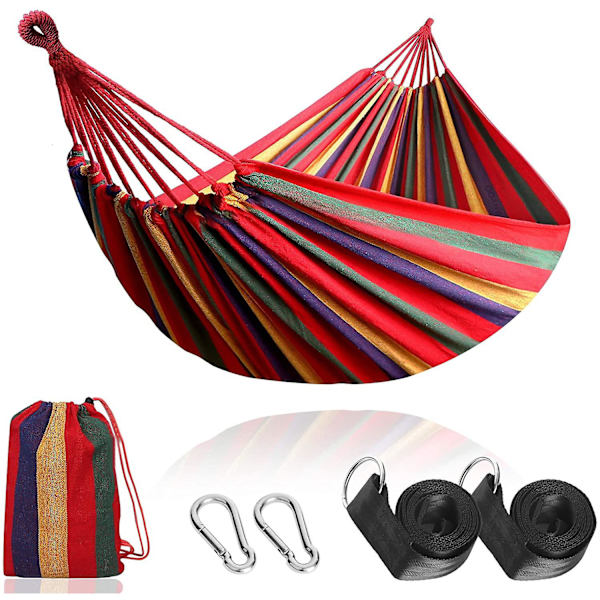 Utomhus Campinghängmatta, Bärbar Lätt Canvashängmatta för Strand och Vandring (röd stång)