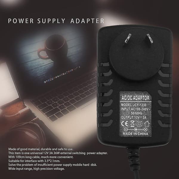 Universal DC12V 3A 36W 5.5mm 2.1mm Strømforsyningsadapter