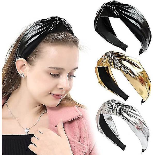 Hårband för kvinnor, elastiska, läderliknande, boho, 4-pack