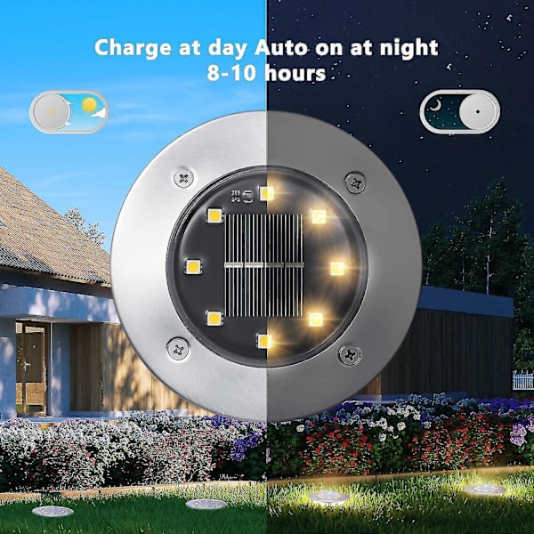 Solcellslampa för trädgård, 8 LED Solcellslampor Utomhus Inbyggd Markbelysning Sollampa IP65 Vattentät Varmvit Marklampa för Uppfart, Trappor, Gräsmatta Cy