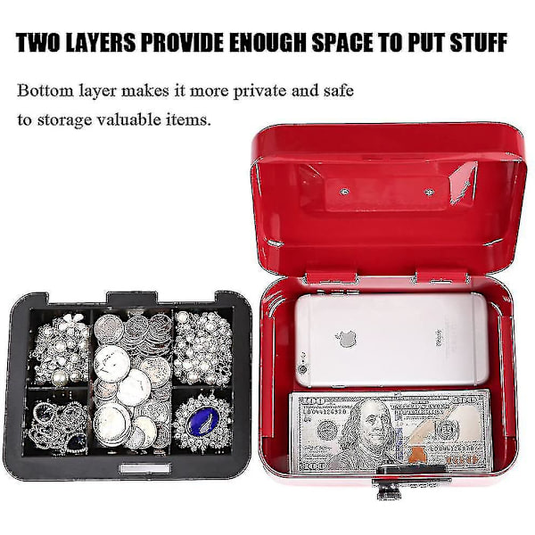 Lille pengeskab med kombinationslås Holdbar metal pengeskab med pengeskuffe Sort, 7,87 X 6,3 X 3,35 tommer - B-yuhao Red